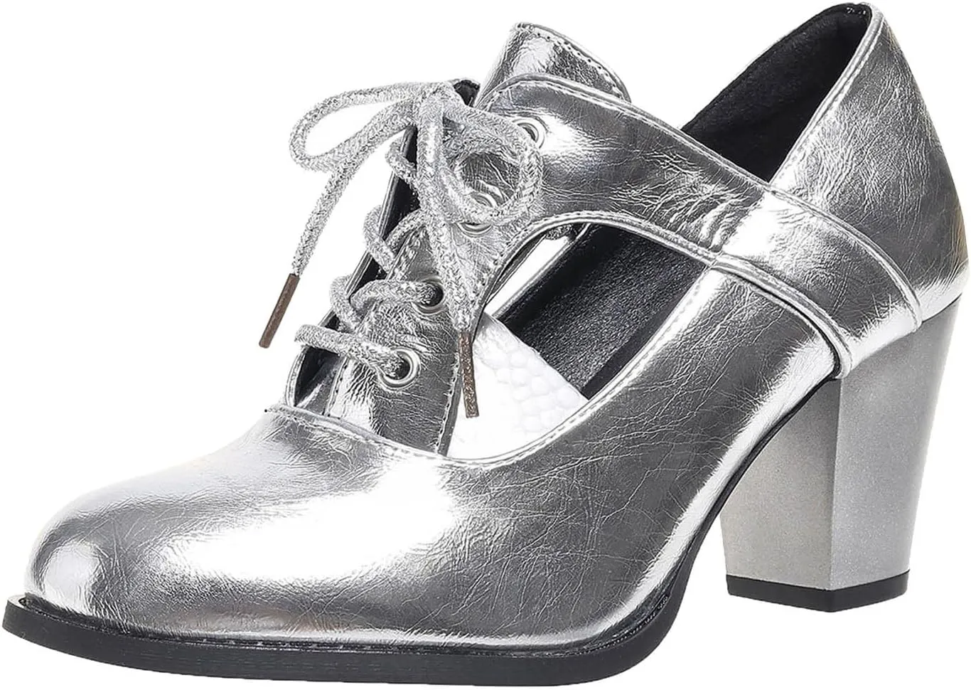 Women High Heel Boots Fashionable New Pattern Vintage Chunky Heeled Metallic Lace Up Shoes Funky Womens Sandals 8w