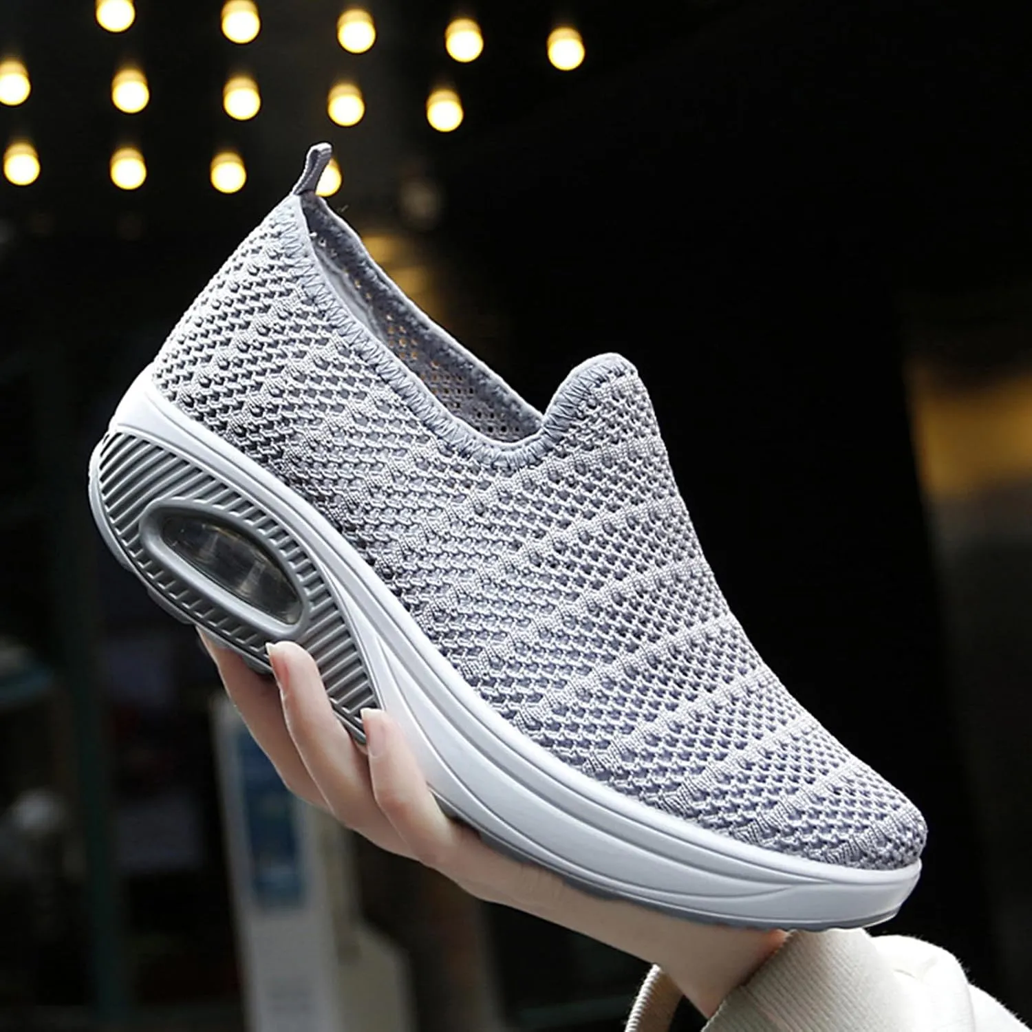 Women Knit Orthopedic Platform Loafers Breathable Mesh Slip-On Arch Support Walking Wedge Nurse Shoes Diabetic Air-Cushion Non-Slip Flat Boat Shoes