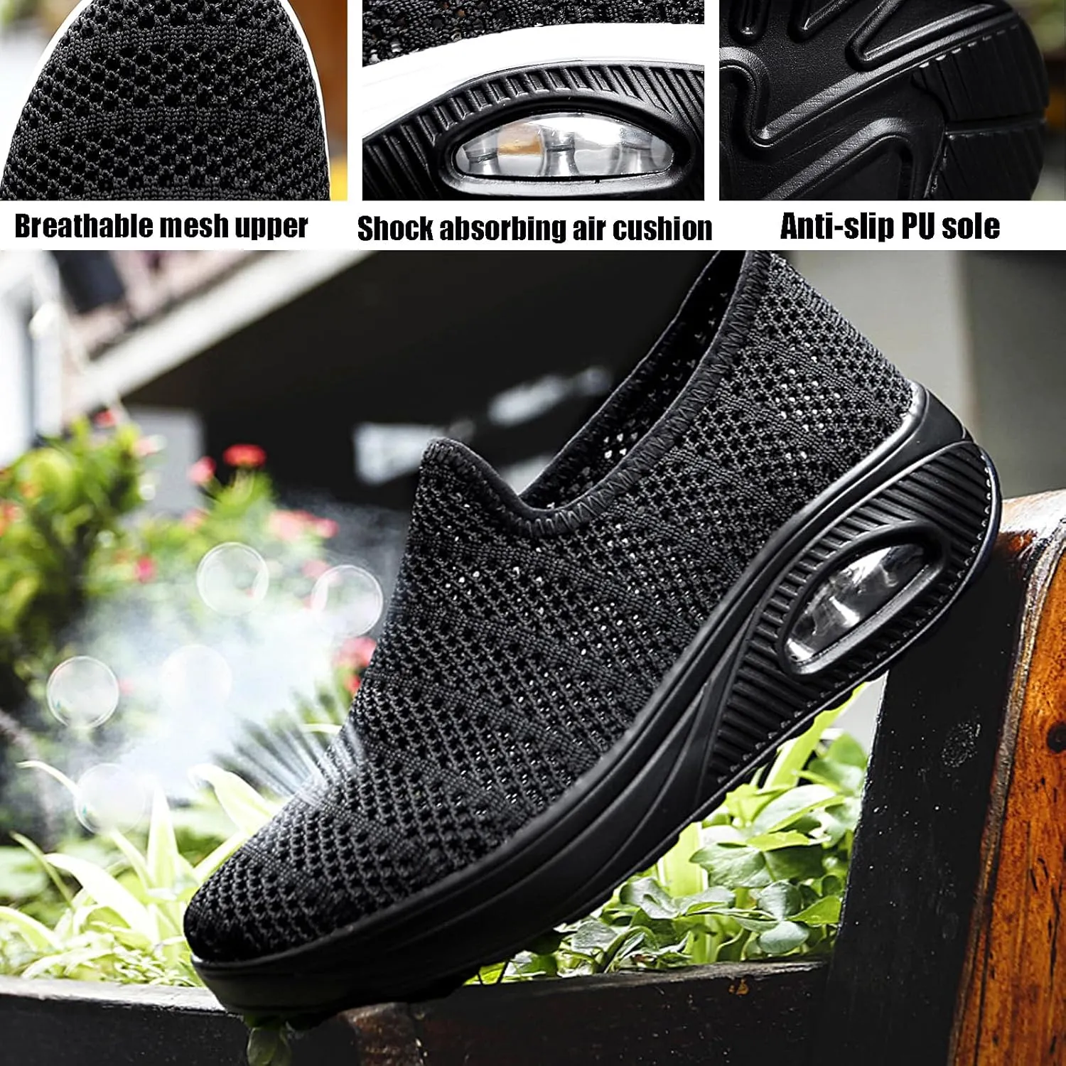 Women Knit Orthopedic Platform Loafers Breathable Mesh Slip-On Arch Support Walking Wedge Nurse Shoes Diabetic Air-Cushion Non-Slip Flat Boat Shoes