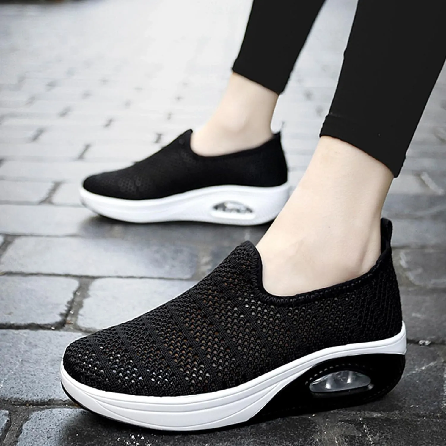 Women Knit Orthopedic Platform Loafers Breathable Mesh Slip-On Arch Support Walking Wedge Nurse Shoes Diabetic Air-Cushion Non-Slip Flat Boat Shoes