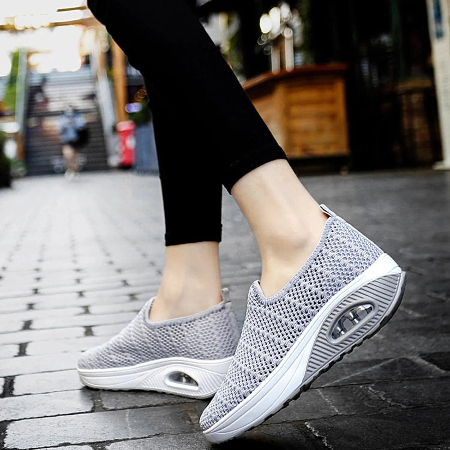 Women Knit Orthopedic Platform Loafers Breathable Mesh Slip-On Arch Support Walking Wedge Nurse Shoes Diabetic Air-Cushion Non-Slip Flat Boat Shoes