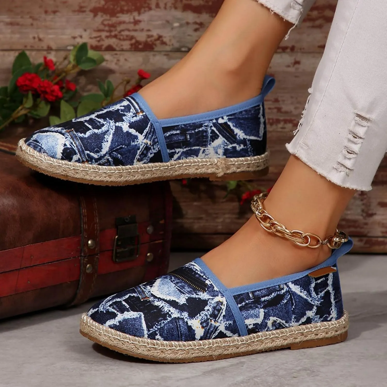 Women Loafers Straw Braid Round Toe Casual Slip On Fisherman's Shoes Ladies Comfort Low Top Slip On
