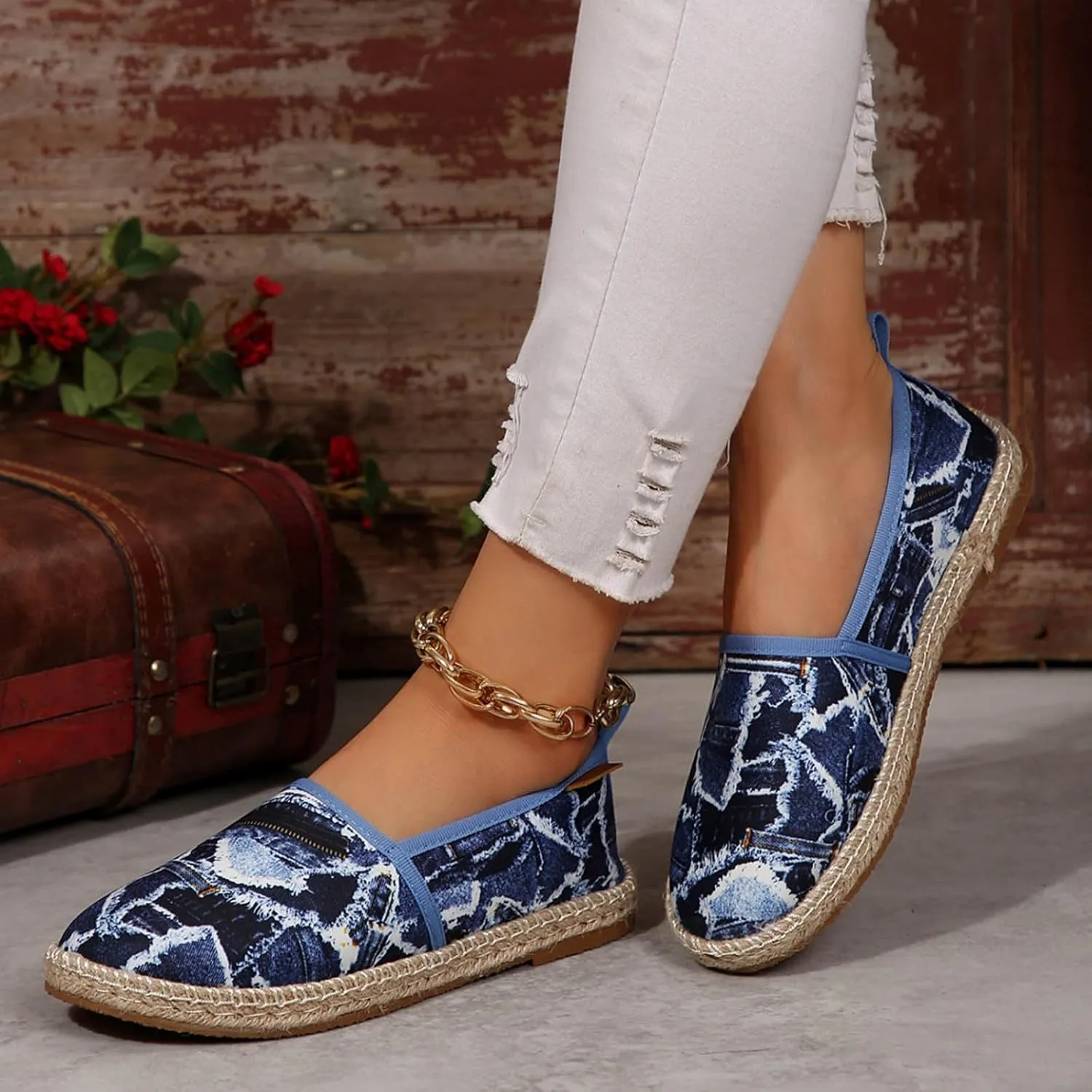 Women Loafers Straw Braid Round Toe Casual Slip On Fisherman's Shoes Ladies Comfort Low Top Slip On