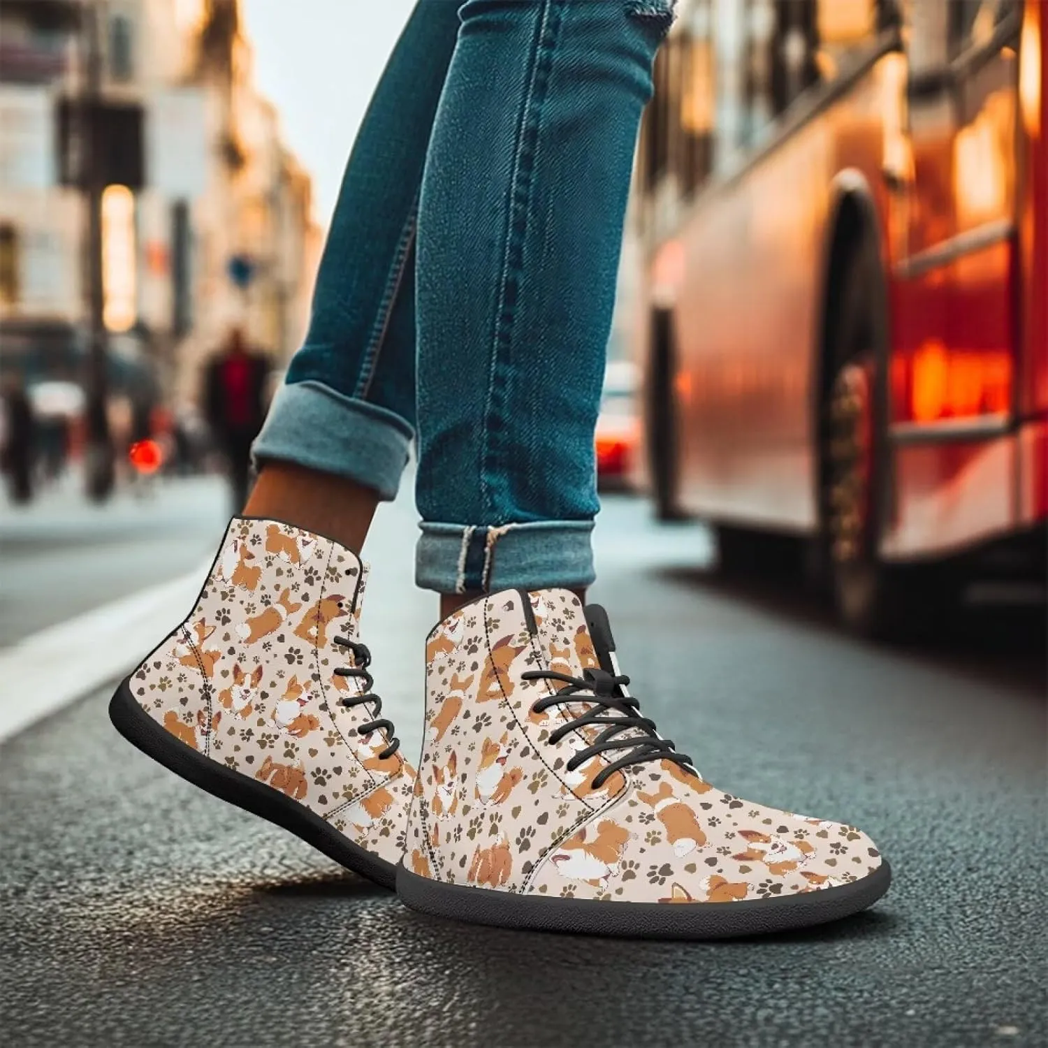 Women Men Running Shoes High Top Barefoot Sneakers Leather