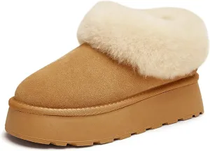 Women Platform Snow Boots Fuzzy Slippers Fluffy Mini Boots House Slippers Clogs Indoor Outdoor