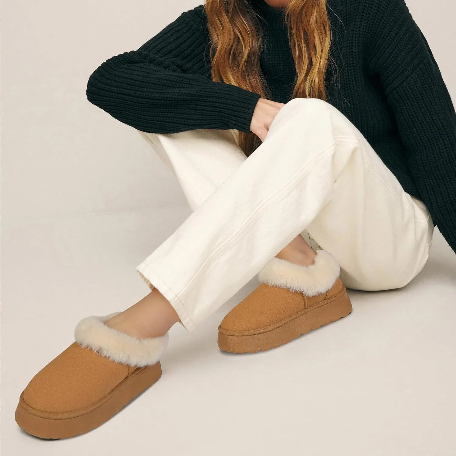 Women Platform Snow Boots Fuzzy Slippers Fluffy Mini Boots House Slippers Clogs Indoor Outdoor