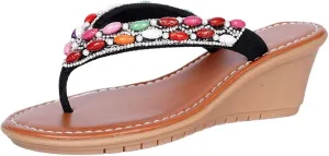 Women Rhinestone Boho Sandals Summer Dressy Slip On Wedge Flip Flop Comfortable Clip Toe Bohemian Sandals For Prom Party Wedding Performance