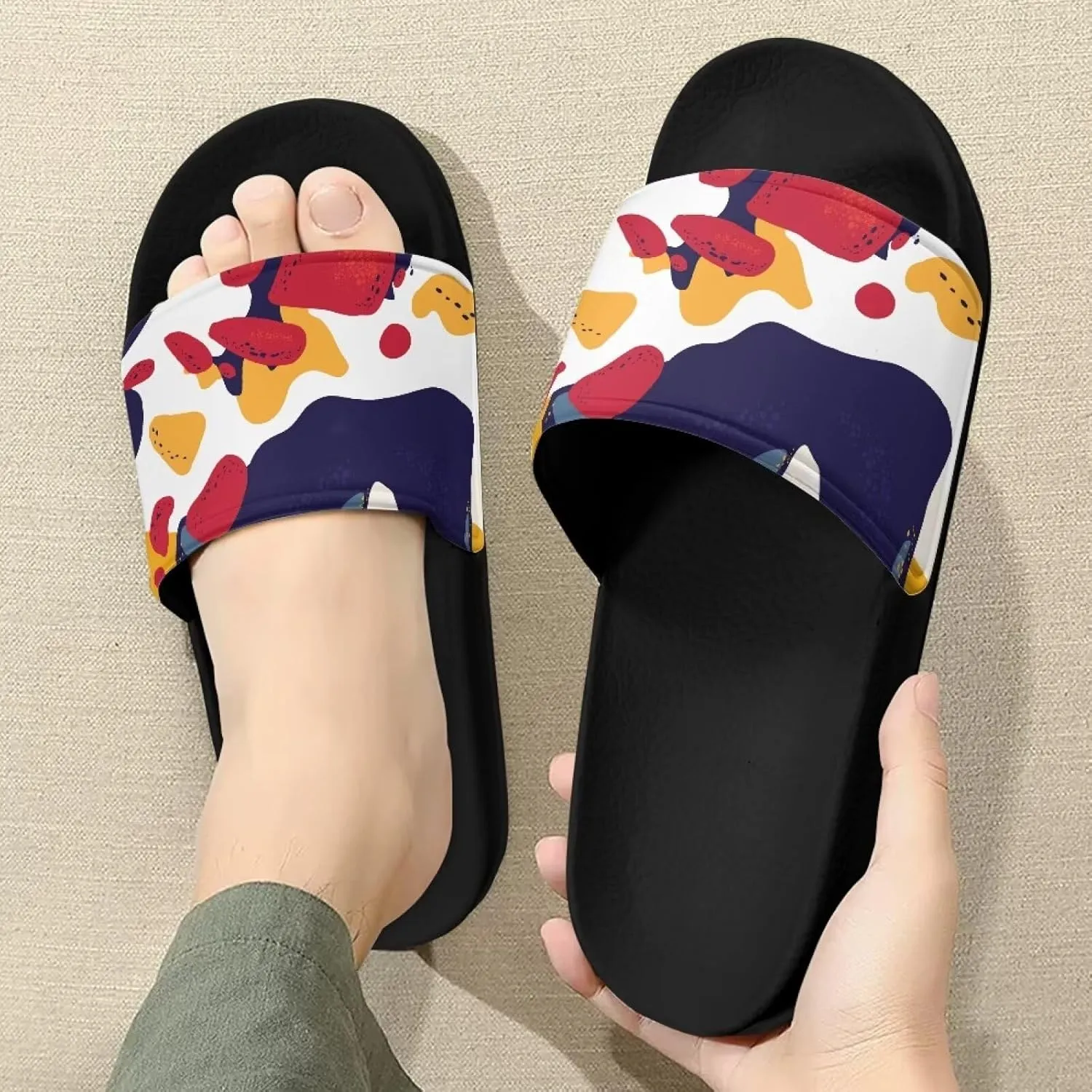 Women Sandals Slides Non-Slip Slippers Casual Black Sole Summer Shoes for College Dorm Gym Beach
