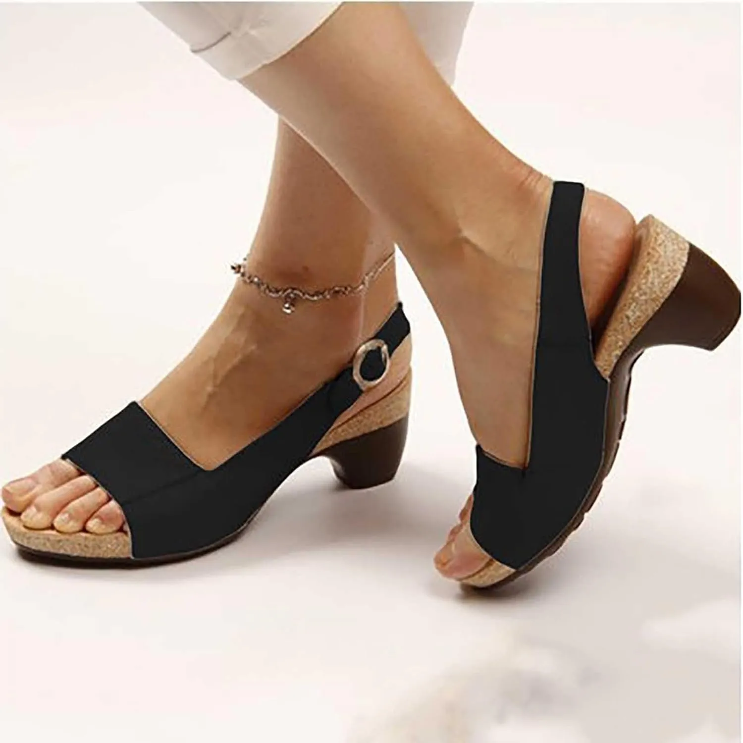 Women Square Toe Sandals Open Toe Strappy Heels Chunky Block Heel Ankle Strap Party Shoes