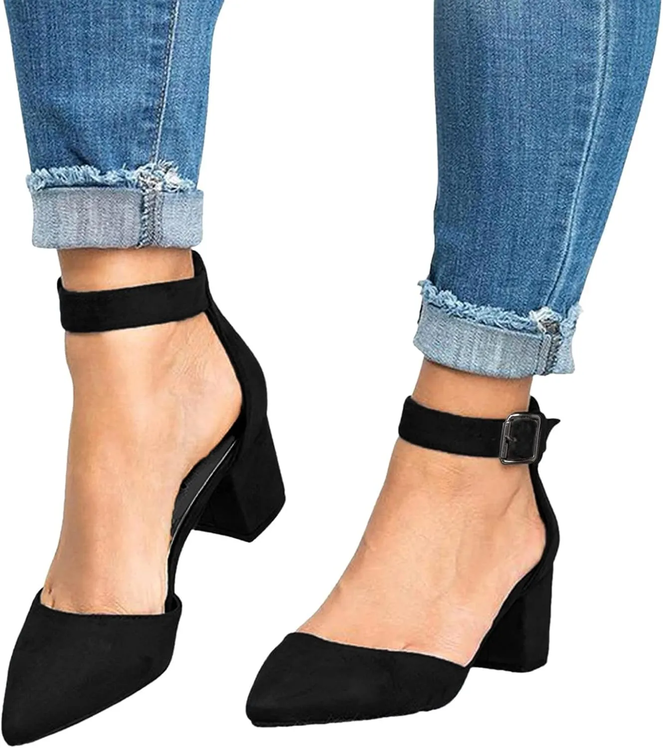 Women Strappy High Heels Open Toe Ankle Strap Chunky Heel Sandals Comfortable Wedding Party Dress Shoes