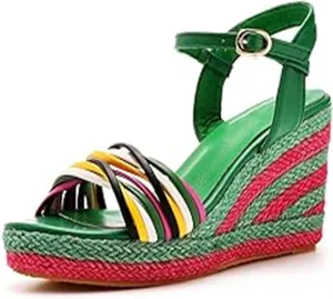 Women Straw Super High Heel Rainbow Sandals,Fish Mouth Wedge Roman Y2K Sandal,Adjustable Ankle Strap Espadrilles Platform Candy Color Party Dress Shoes