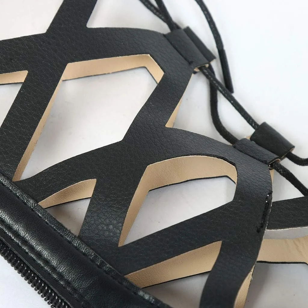 Women Summer Beach Knee High Gladiator Sandals Lace Up Zipper Back Dress Shoes Open Toe Cross Strap Slip On Roman Sandals