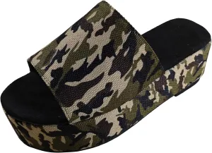 Women Summer Cloth CamouflageSlip On Casual Open Toe Wedges Comfortable Beach Slide Sandals for Women Casual Summer