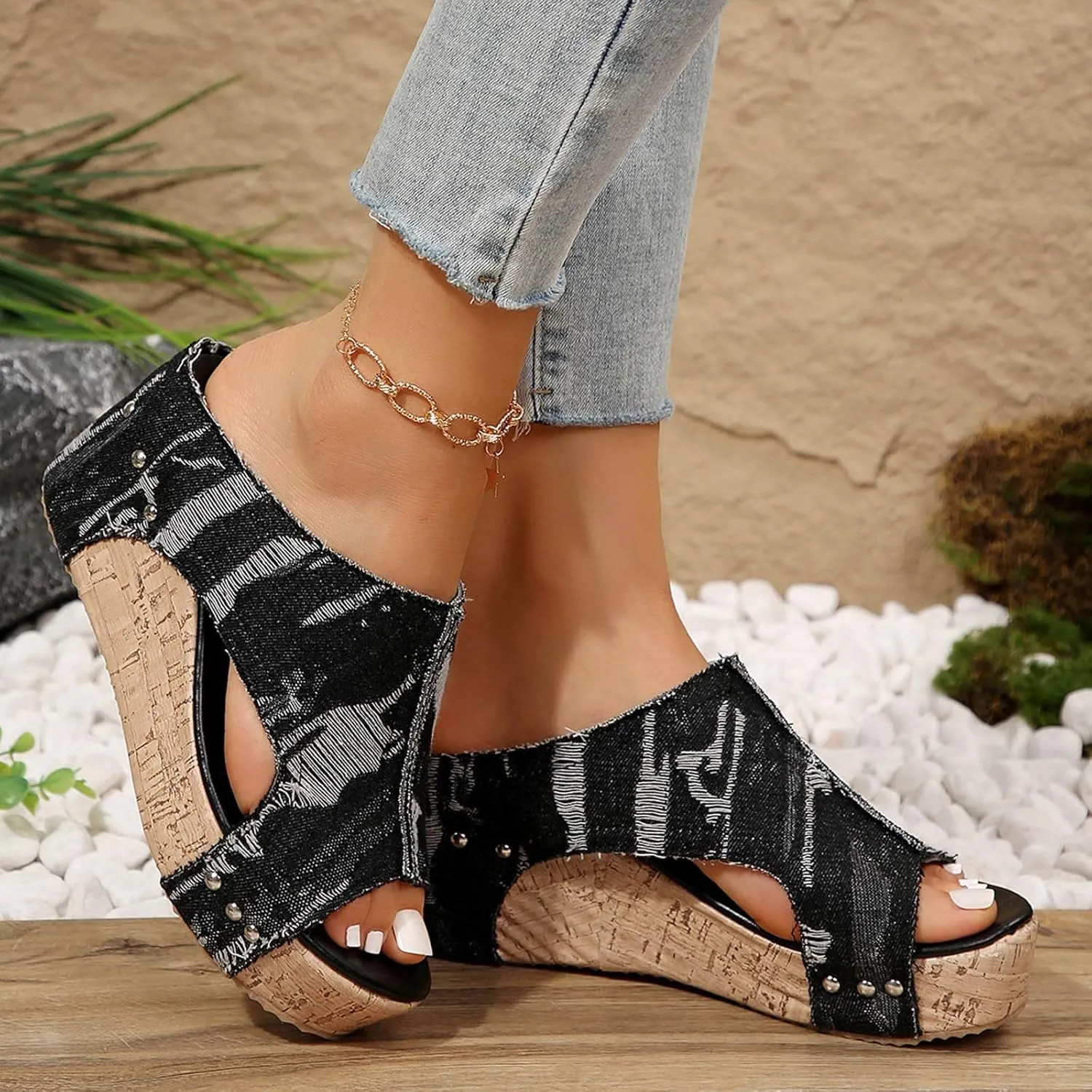 Women Summer Orthopedic Wedge Sandals Suede Open Toe Wedge Platform Sandals Breathable Comfortable Stylish Wedge Sandals Outdoor Casual Wedge Dress Shoes