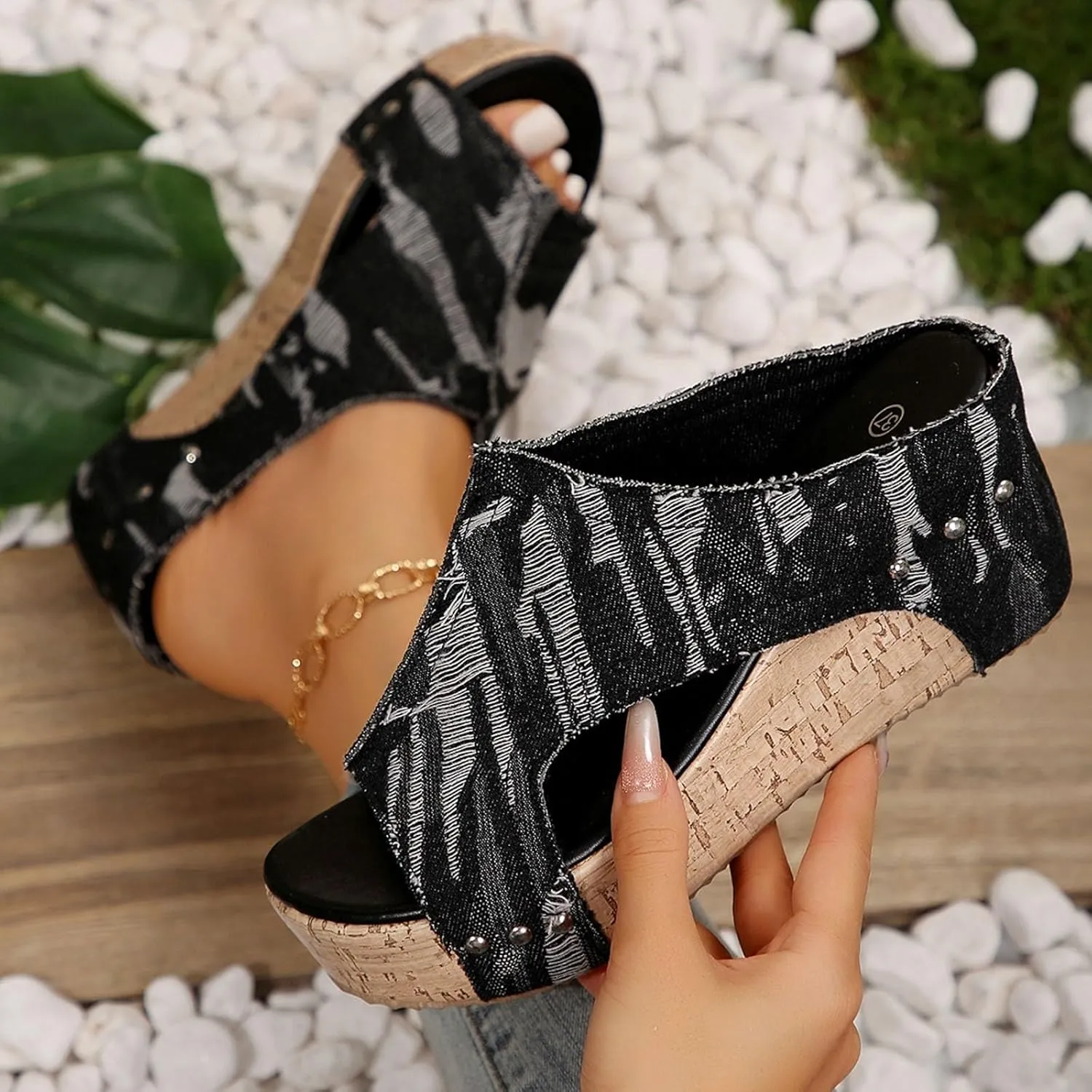 Women Summer Orthopedic Wedge Sandals Suede Open Toe Wedge Platform Sandals Breathable Comfortable Stylish Wedge Sandals Outdoor Casual Wedge Dress Shoes