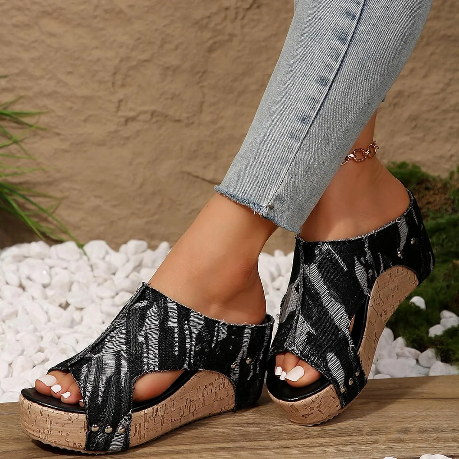 Women Summer Orthopedic Wedge Sandals Suede Open Toe Wedge Platform Sandals Breathable Comfortable Stylish Wedge Sandals Outdoor Casual Wedge Dress Shoes