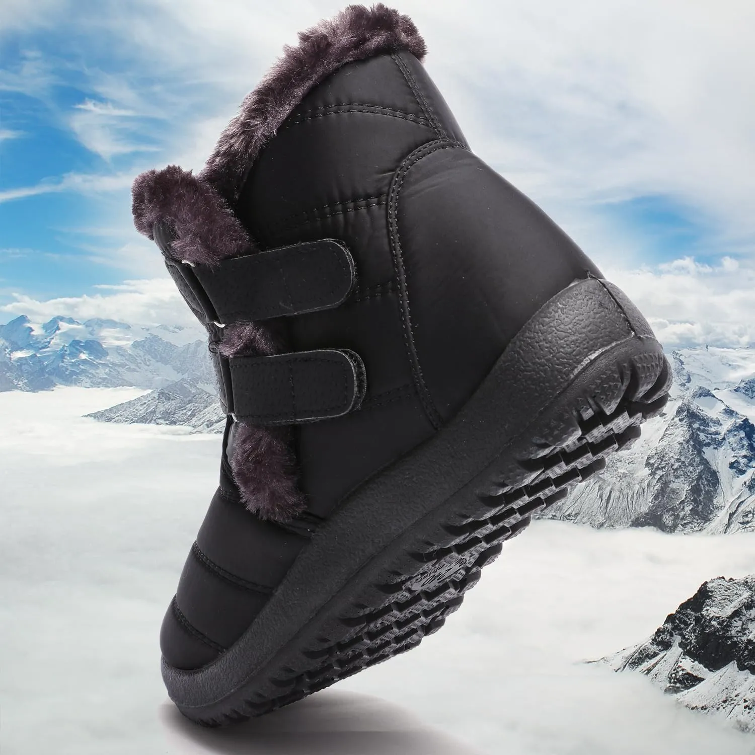 Womens Ankle Boots Warm Fur Lining Waterproof Outdoor Slip-on Winter Snow Booties