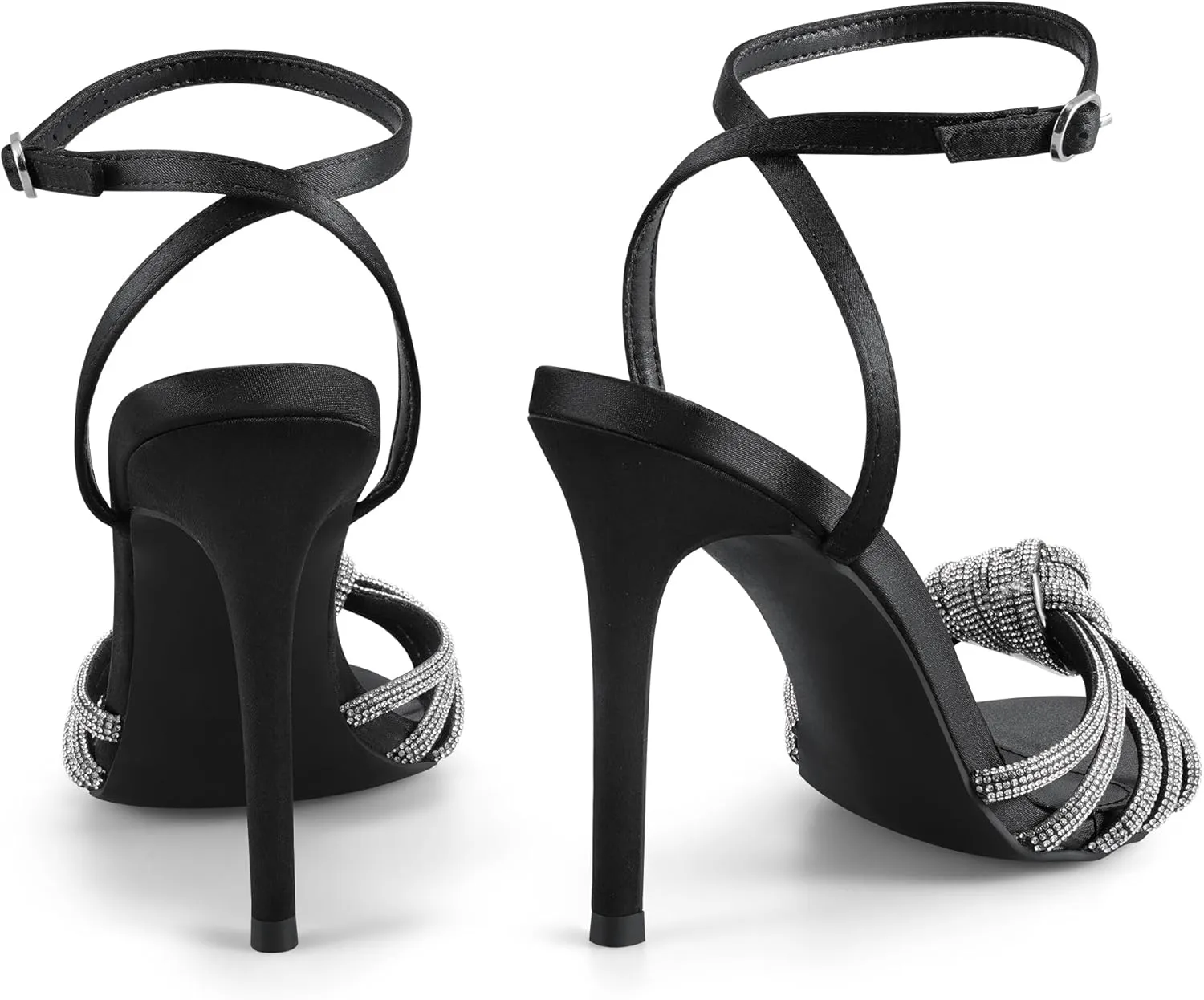 Women's Ankle Strap High Heels Open Toe Stiletto Bow Tie Knot Heeled Sandals Wedding Dress Pump Shoes