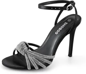Women's Ankle Strap High Heels Open Toe Stiletto Bow Tie Knot Heeled Sandals Wedding Dress Pump Shoes