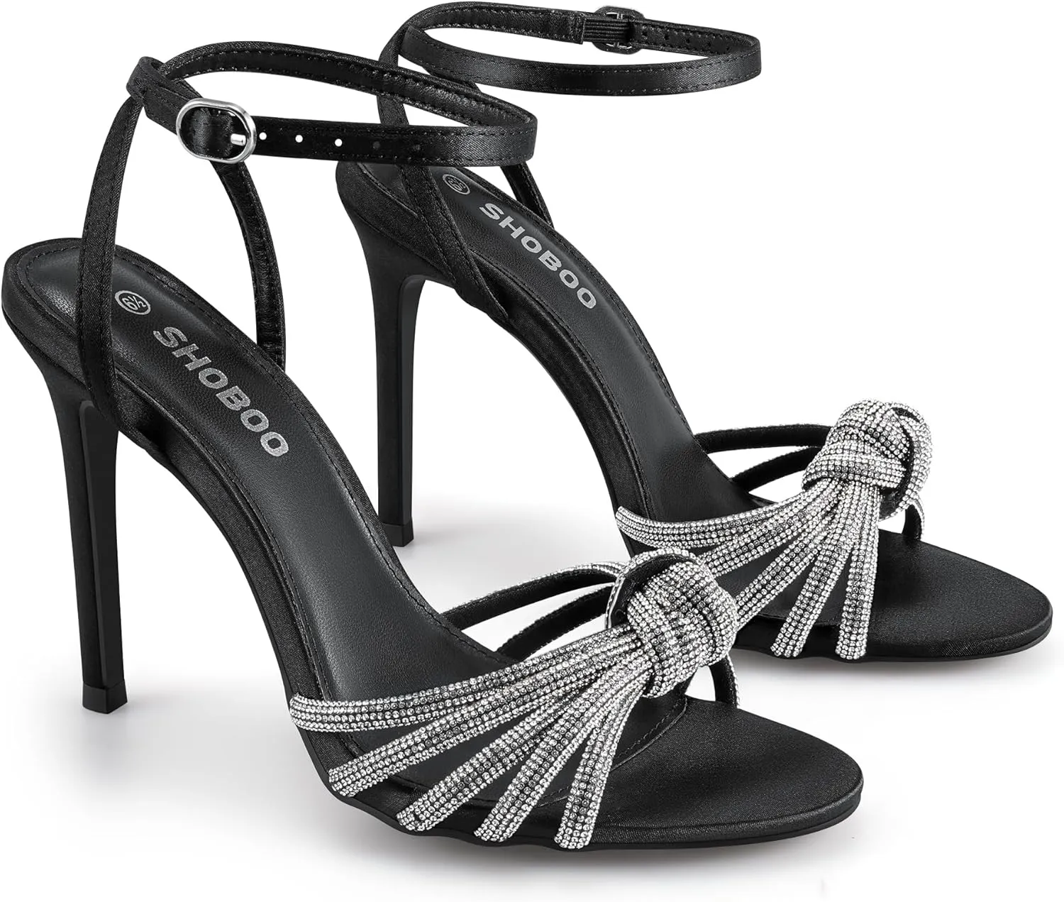 Women's Ankle Strap High Heels Open Toe Stiletto Bow Tie Knot Heeled Sandals Wedding Dress Pump Shoes