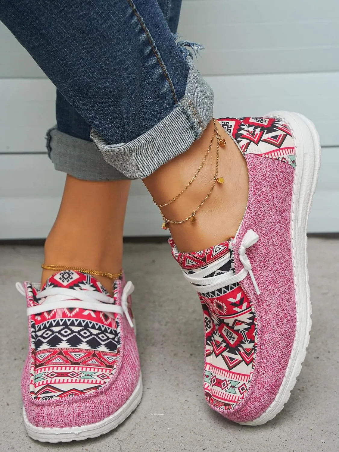 Women's Aztec Print Slip-On Loafers - Elastic Lace Comfort Shoes, Lightweight Foam Sole, Orthotic Support for Daily Wear, Trendy Casual Sneakers (US 6-11)