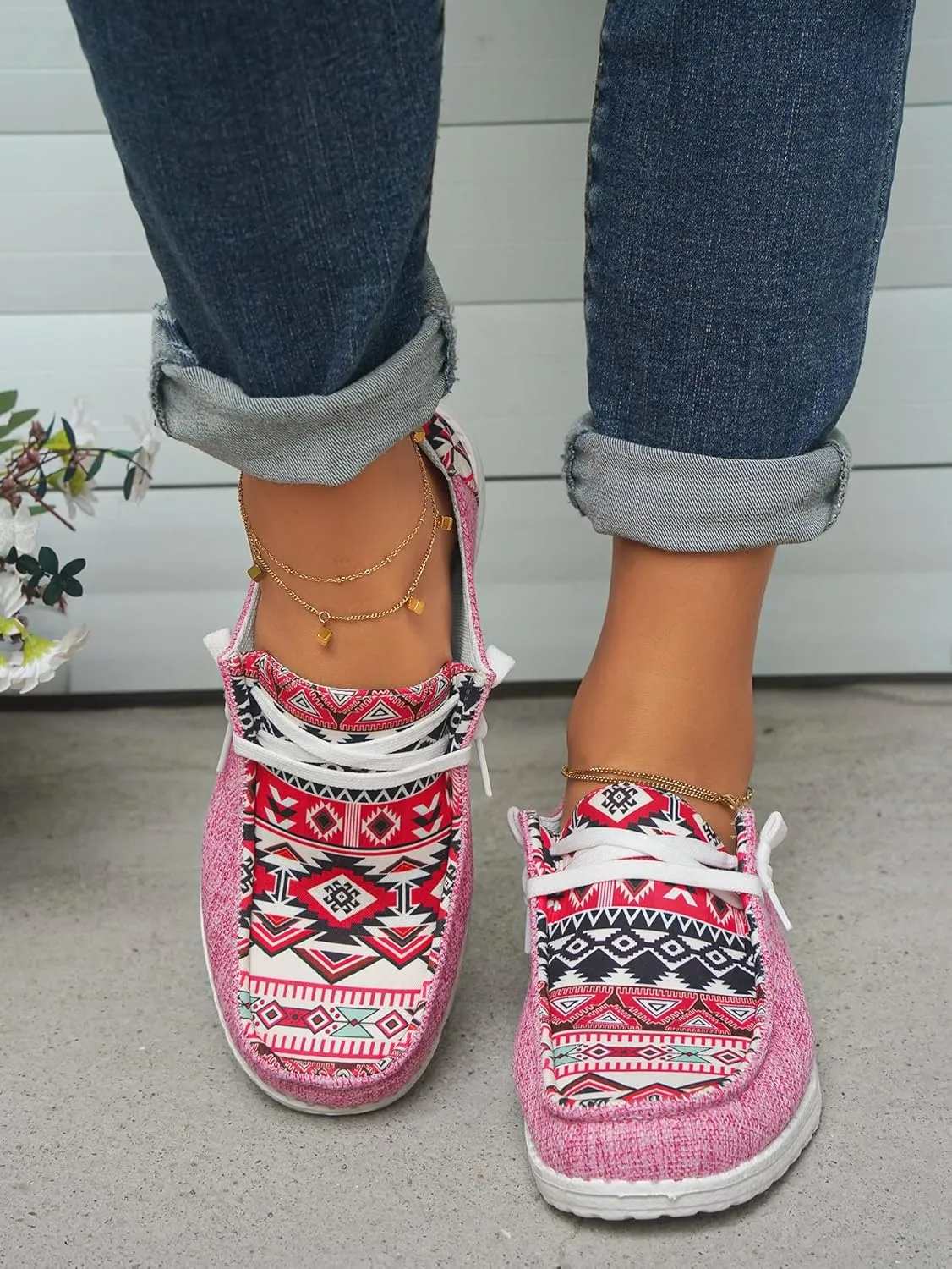 Women's Aztec Print Slip-On Loafers - Elastic Lace Comfort Shoes, Lightweight Foam Sole, Orthotic Support for Daily Wear, Trendy Casual Sneakers (US 6-11)