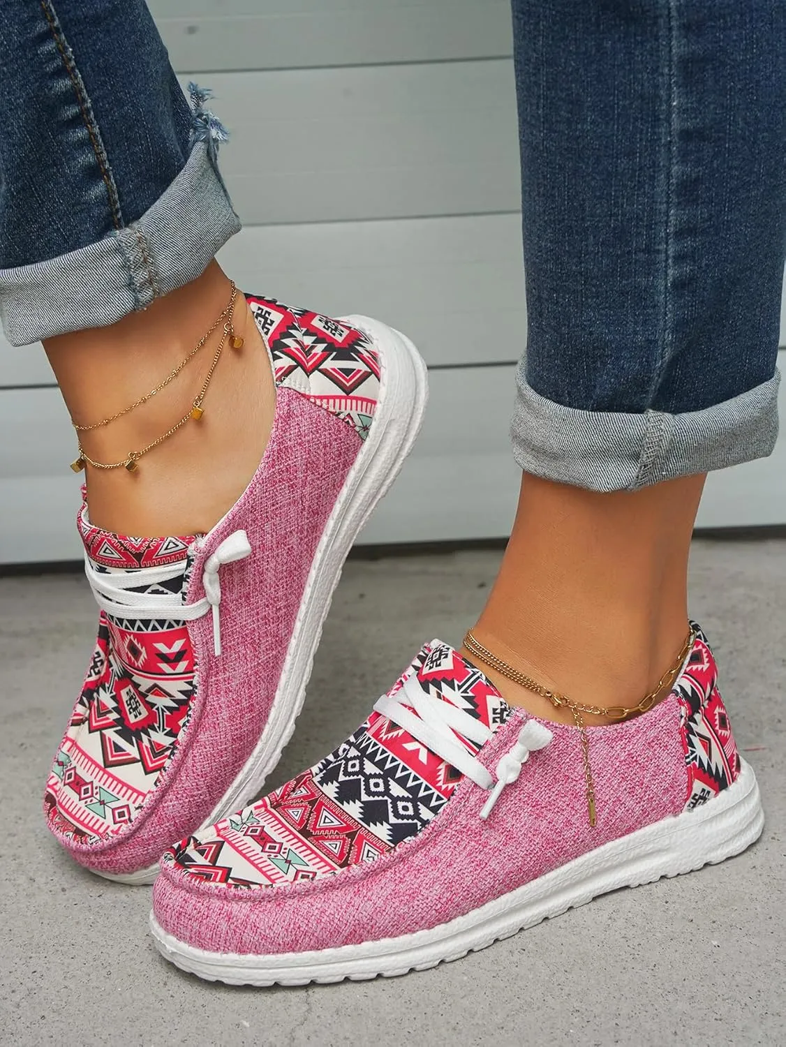 Women's Aztec Print Slip-On Loafers - Elastic Lace Comfort Shoes, Lightweight Foam Sole, Orthotic Support for Daily Wear, Trendy Casual Sneakers (US 6-11)