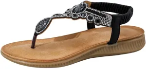 Women's Bohemian Crystal Thong Sandals, Comfort Elastic Strap, Multiple Colors Available