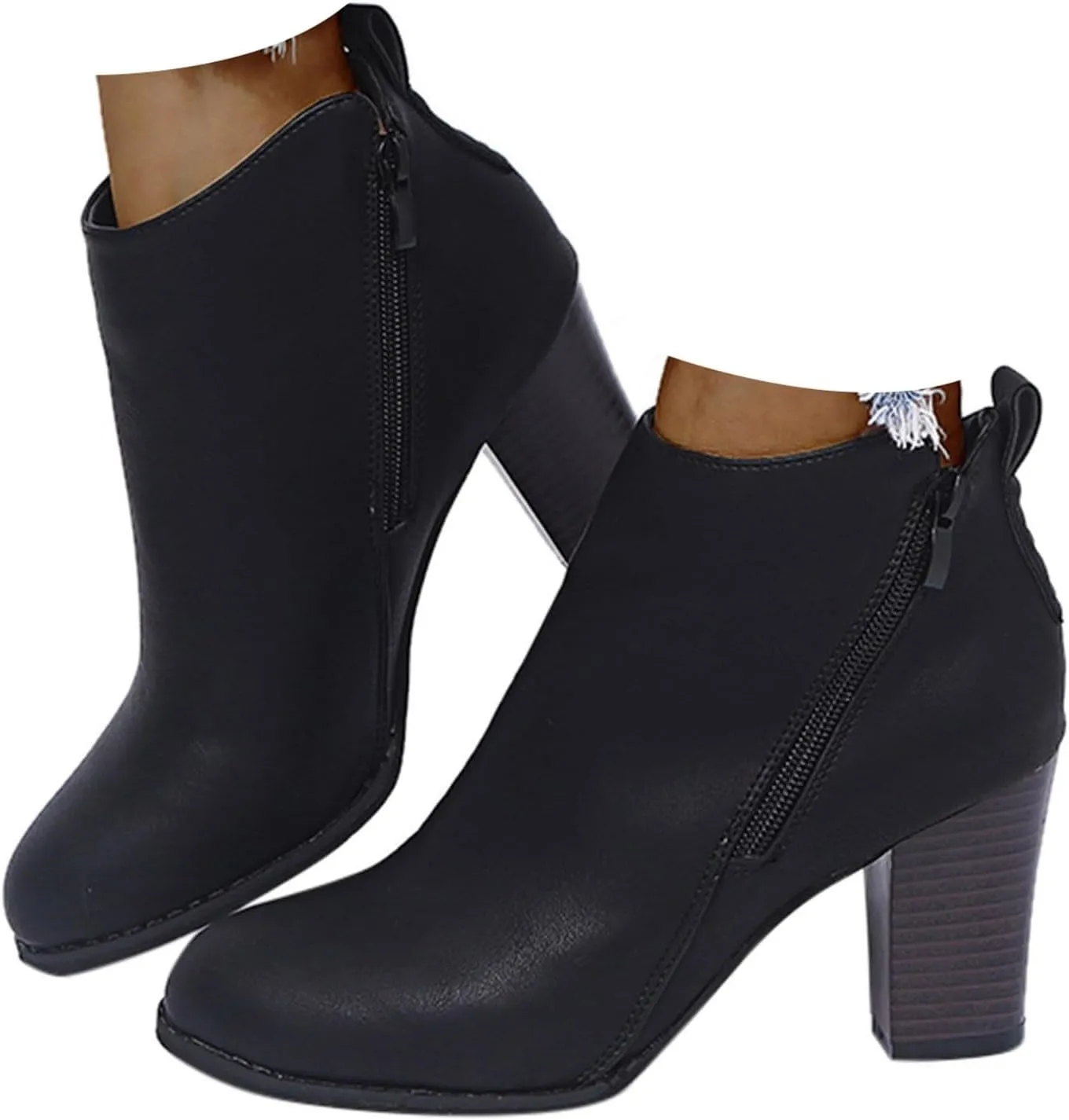 Womens Boots Ankle Heels Fall Boots for Women 2024 Low Heel Chunky Heel Combat Ankle Boot Lace up w/Side Zipper