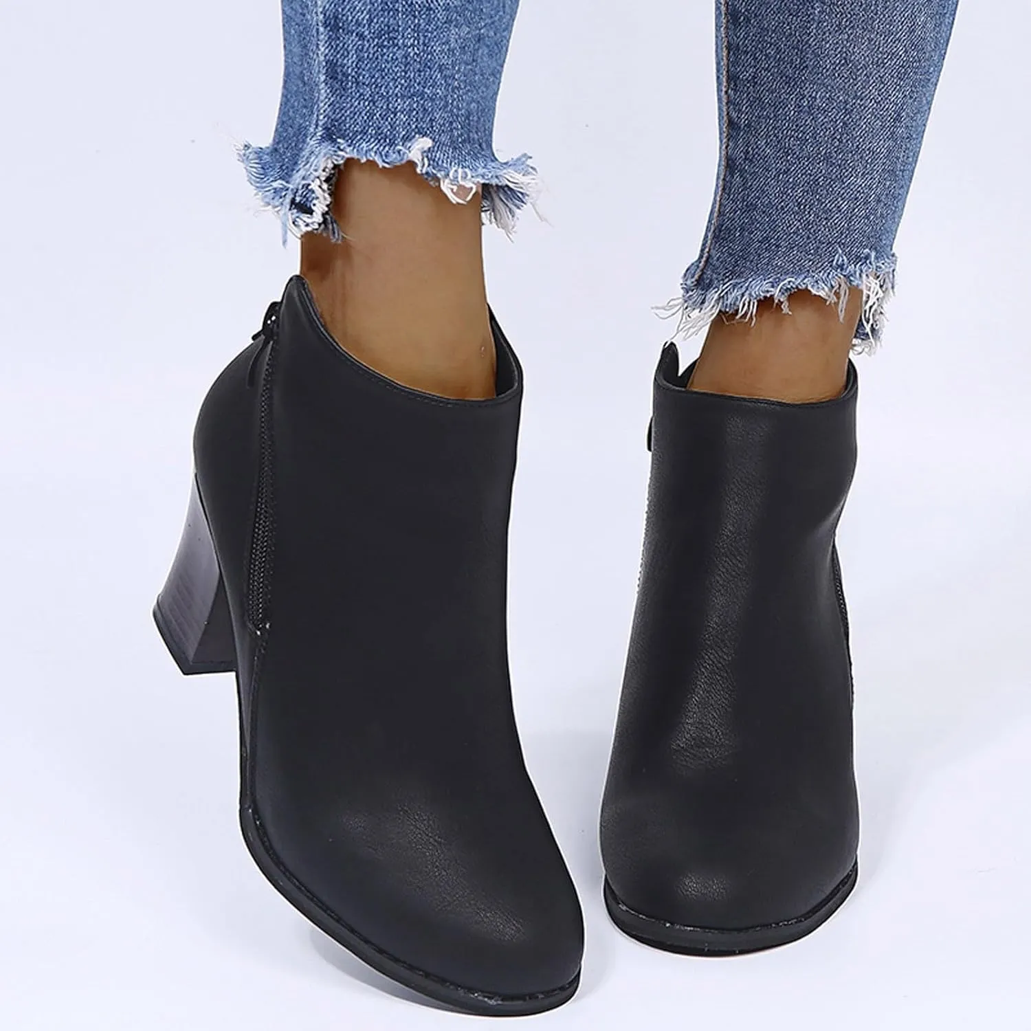Womens Boots Ankle Heels Fall Boots for Women 2024 Low Heel Chunky Heel Combat Ankle Boot Lace up w/Side Zipper
