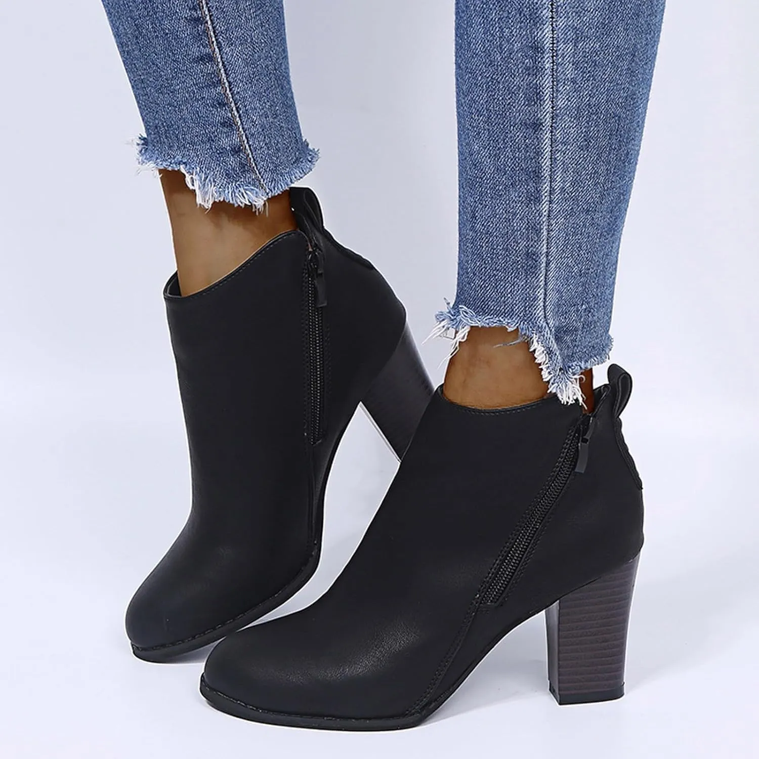 Womens Boots Ankle Heels Fall Boots for Women 2024 Low Heel Chunky Heel Combat Ankle Boot Lace up w/Side Zipper