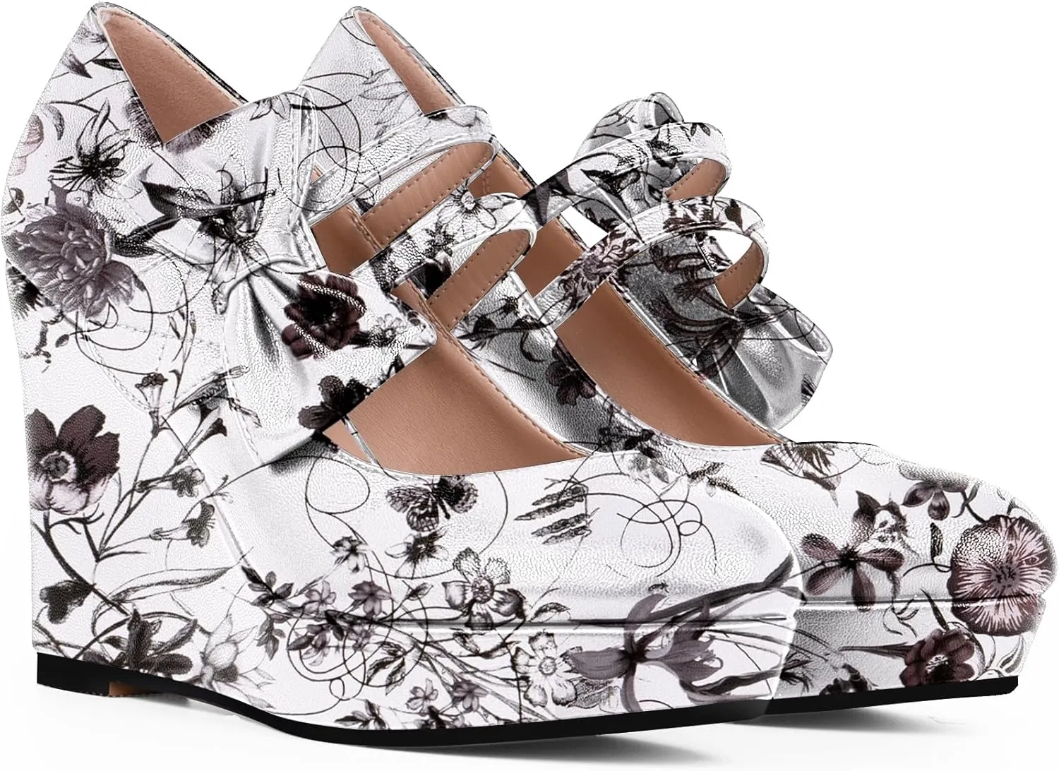 Women's Bow Closed Toe Hook Loop Platform High Heel Wedges Sandals Comfortable Mary Janes Pumps