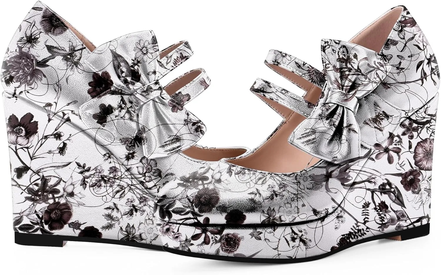 Women's Bow Closed Toe Hook Loop Platform High Heel Wedges Sandals Comfortable Mary Janes Pumps