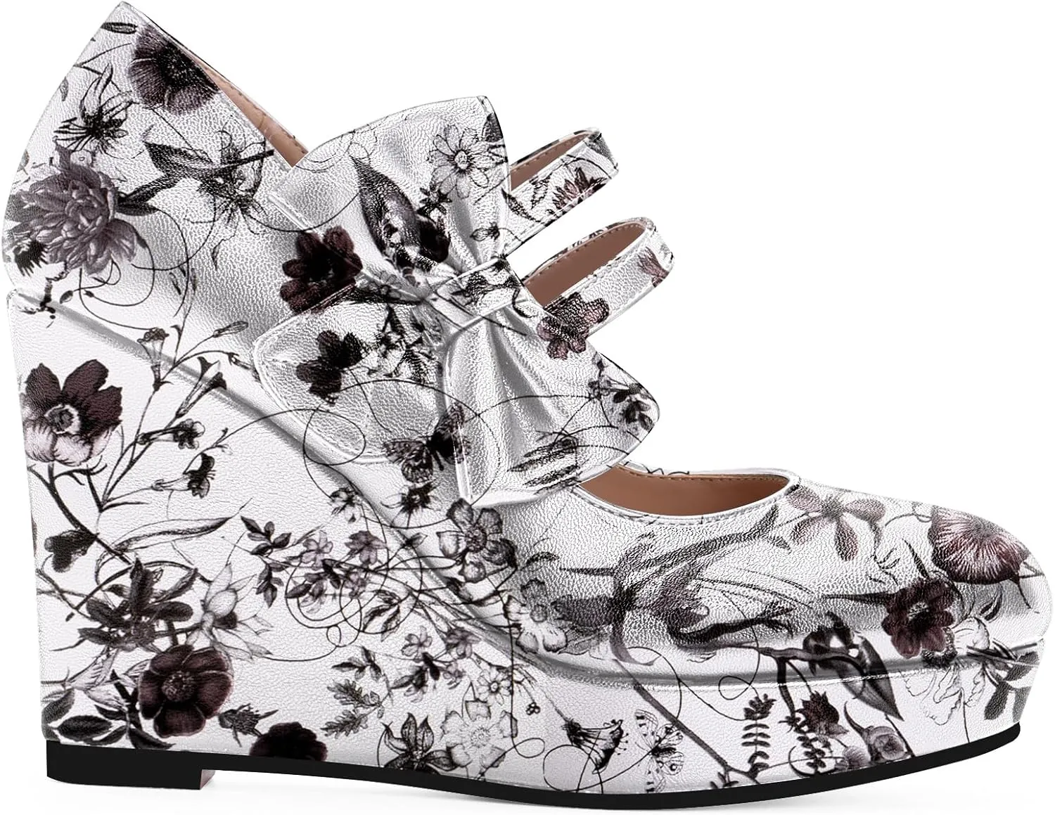 Women's Bow Closed Toe Hook Loop Platform High Heel Wedges Sandals Comfortable Mary Janes Pumps