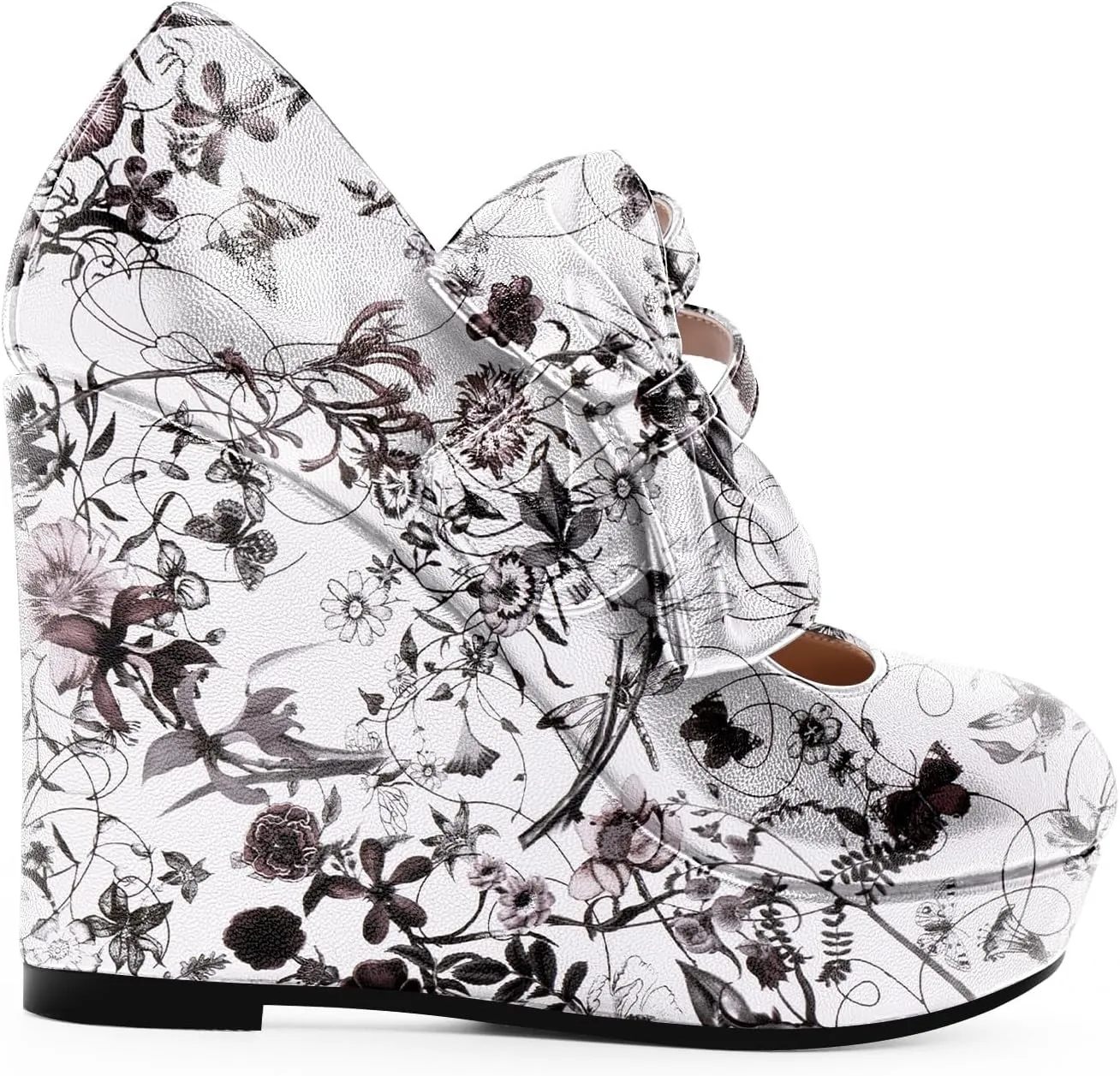 Women's Bow Closed Toe Hook Loop Platform High Heel Wedges Sandals Comfortable Mary Janes Pumps