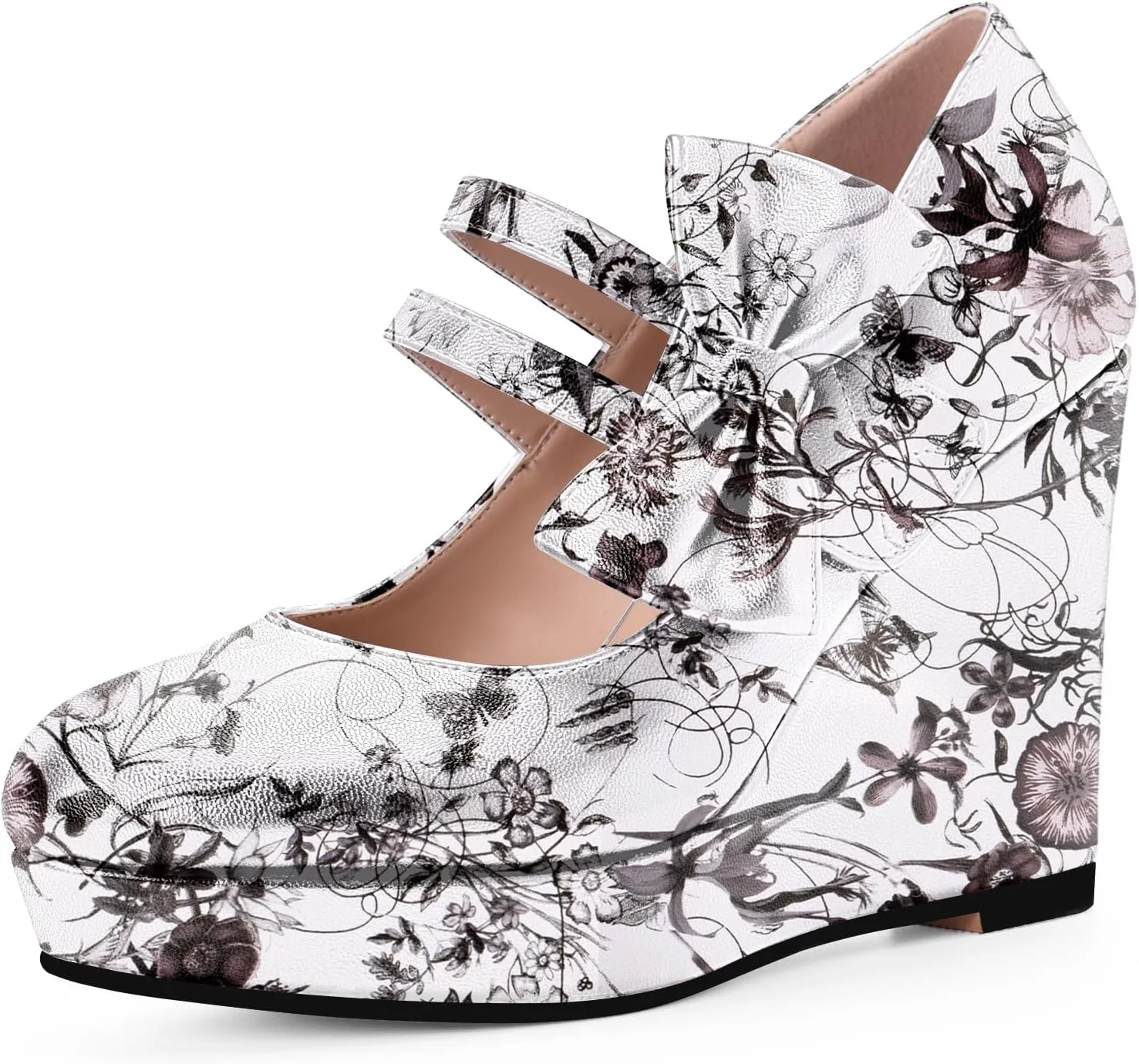 Women's Bow Closed Toe Hook Loop Platform High Heel Wedges Sandals Comfortable Mary Janes Pumps