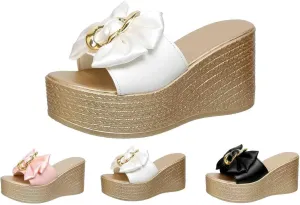 Women's Bowtie Wedge Slide Sandals Platform Open Toe High Heels Sandals Slippers Summer Peep Toe Slippers Leisure Beach Shoes