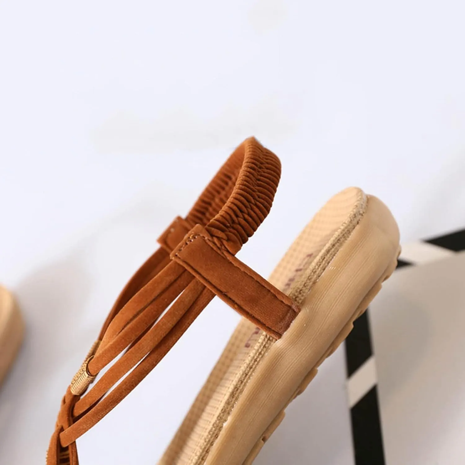 Women's Braided Strap Sandals Vintage Boho Beach Sandal with Elastic Strap Comfort Flat Shoes Stylish Summer Footwear