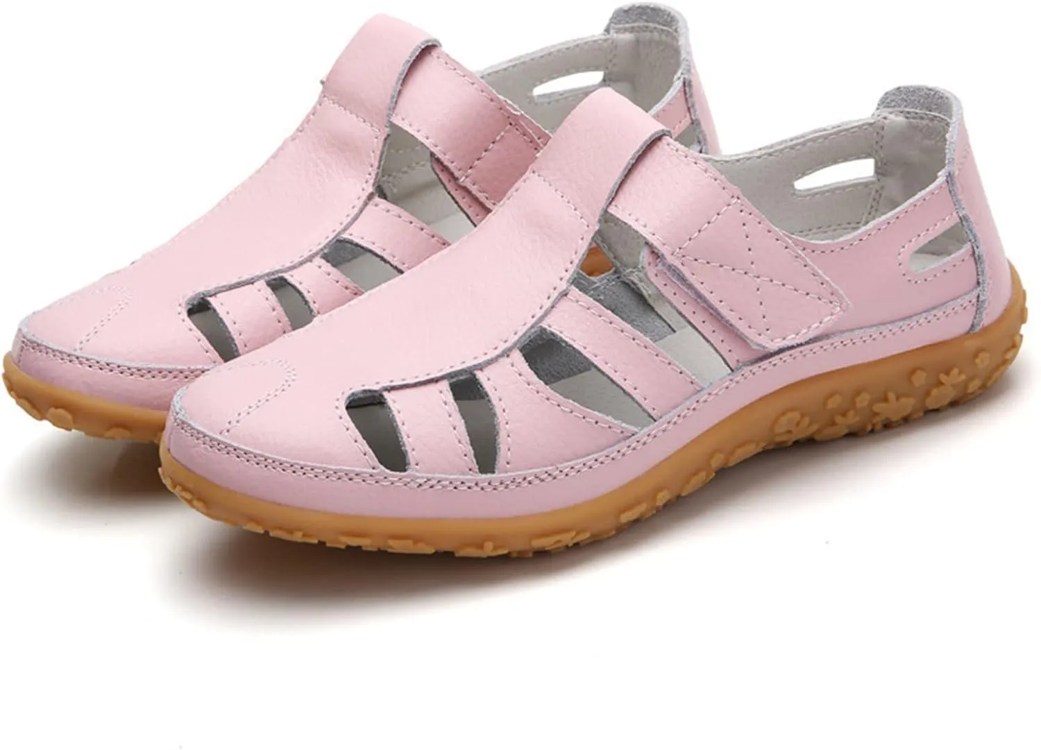 Women's Casual Boho Gladiator Sandals Wide Width Leather Sandals Summer Comfort Soft Sole Closed Toe Ankle Strap Beach Shoes