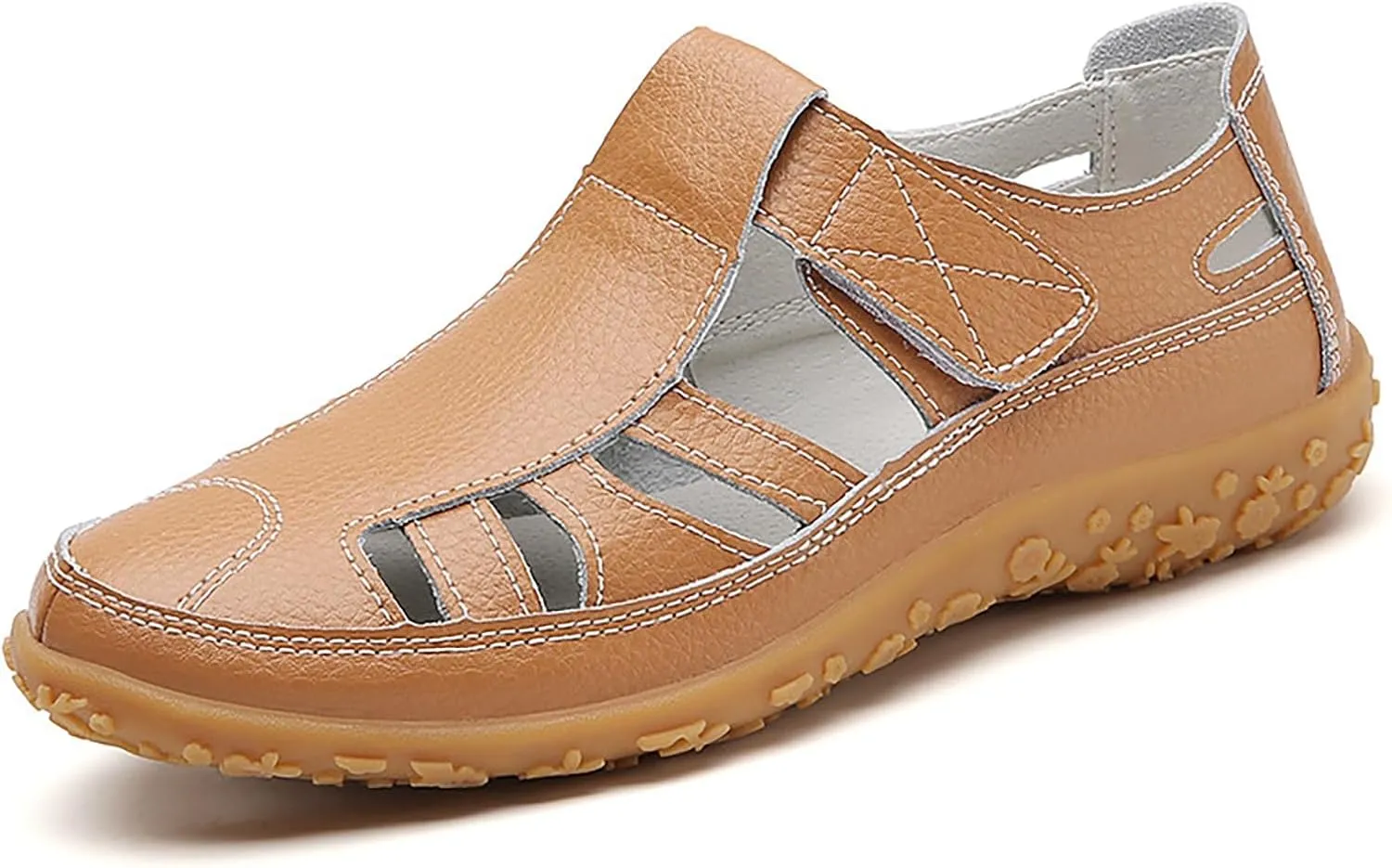 Women's Casual Boho Sandals Summer Leather Comfort Closed Toe Ankle Strap Beach Shoes Soft High Casual Shoes for Women