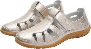 Women's Casual Boho Sandals Summer Leather Comfort Closed Toe Ankle Strap Beach Shoes Soft Sole Orthopedic Sandals