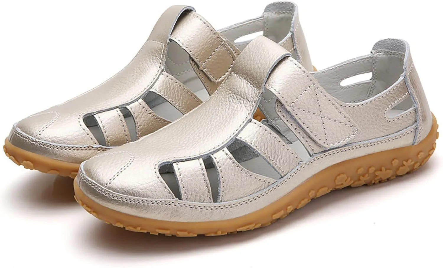 Women's Casual Boho Sandals Summer Leather Comfort Closed Toe Ankle Strap Beach Shoes Soft Sole Orthopedic Sandals