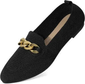Womens Casual Dressy Loafers Comfortable Breathable Knit Loafers Lightweight Pointed Toe Flats for Women