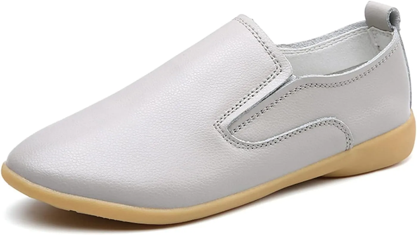 Women's Casual Round Head Moccasin Shoes Comfortable Leather Breathable Loafers Driving Outdoor Walking Nurse Breathable Driving Fashion Soft Shoes
