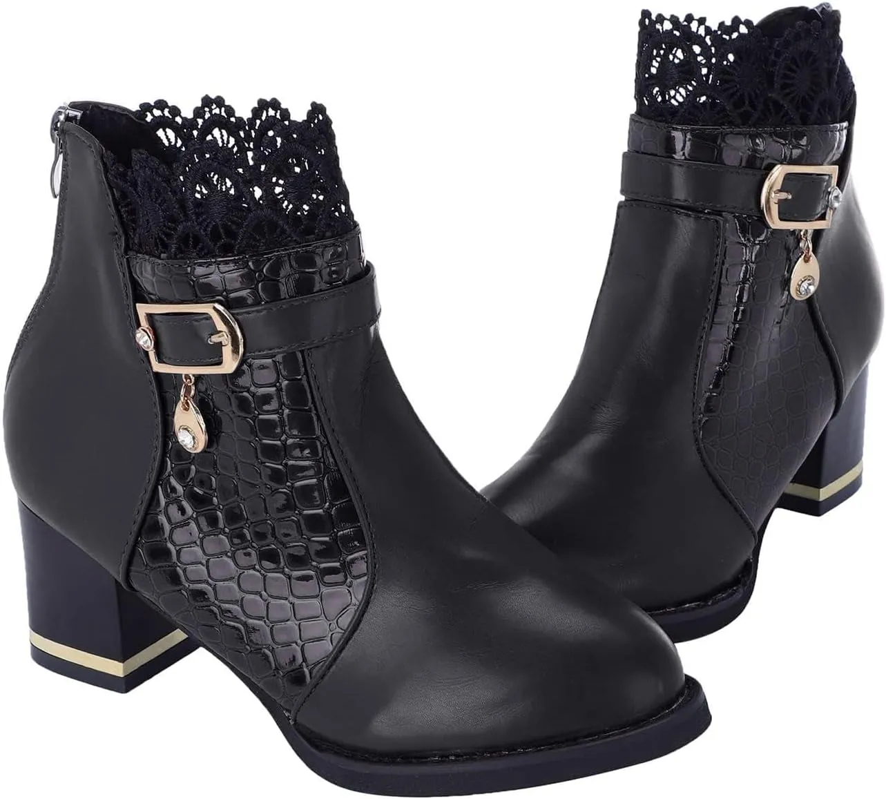 Women's Chunky Platform High Heel Boots Lace Up Gothic Ankle Booties Block Heel Buckle Punk Shoes with Lace
