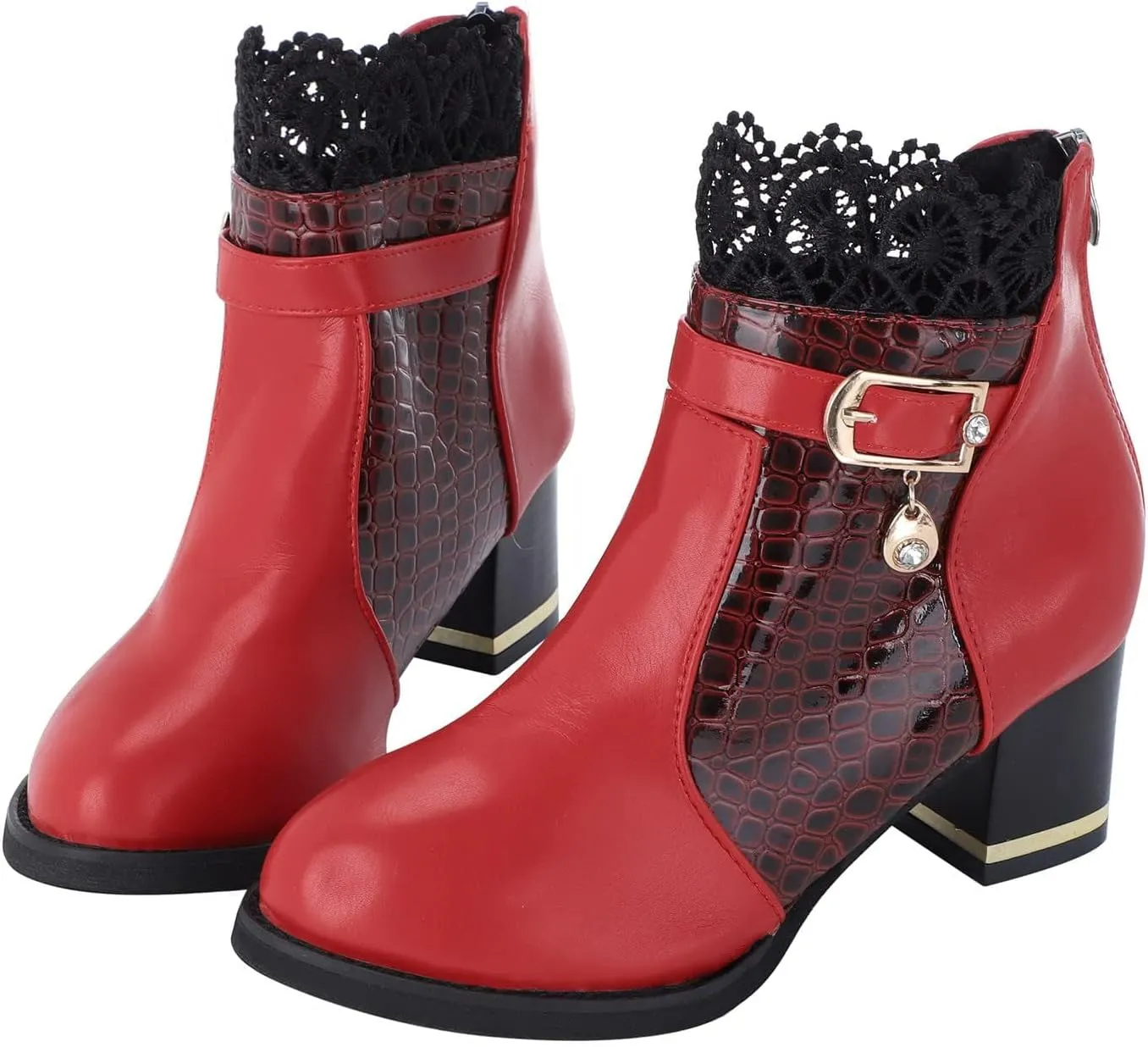 Women's Chunky Platform High Heel Boots Lace Up Gothic Ankle Booties Block Heel Buckle Punk Shoes with Lace