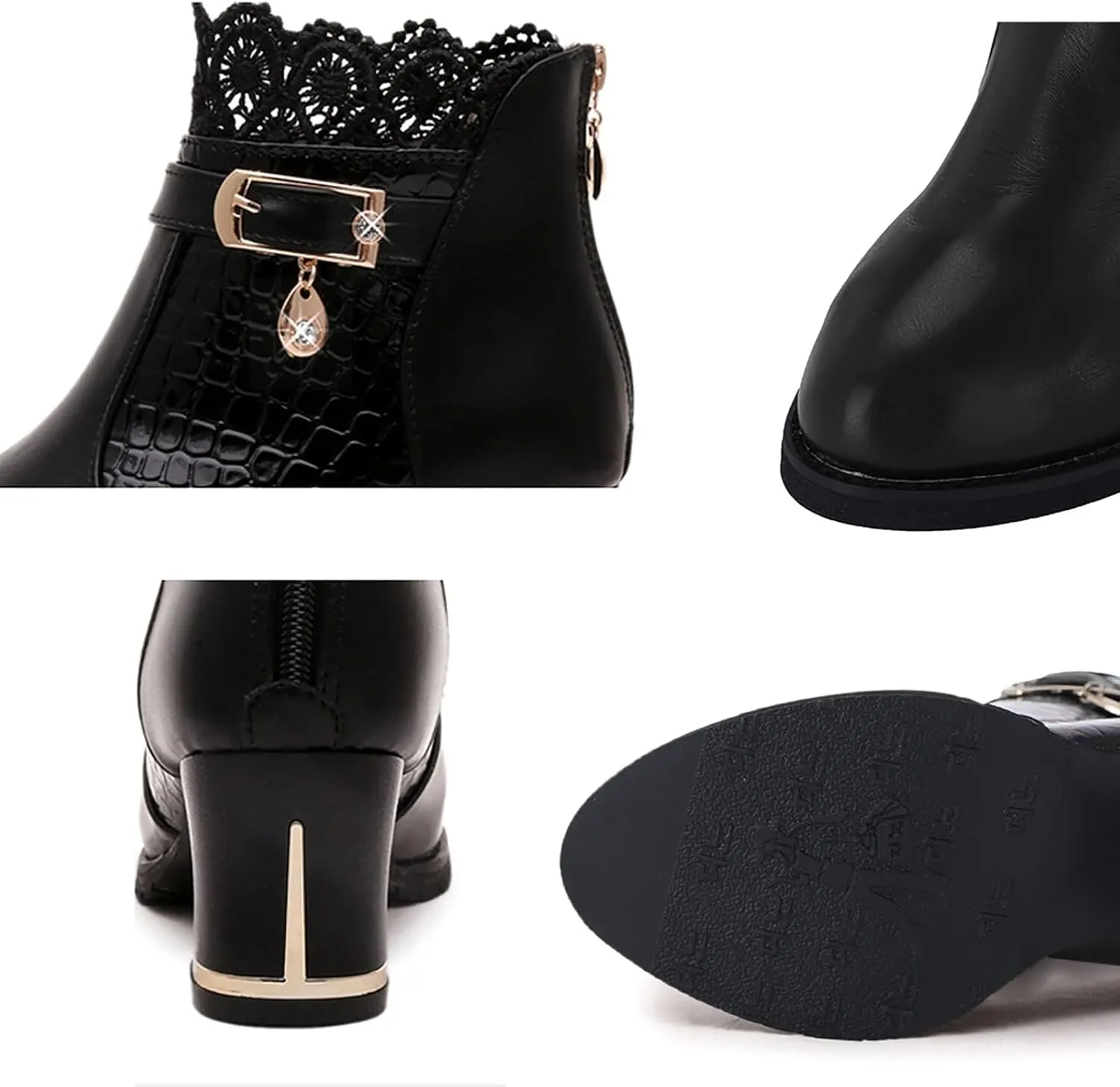 Women's Chunky Platform High Heel Boots Lace Up Gothic Ankle Booties Block Heel Buckle Punk Shoes with Lace