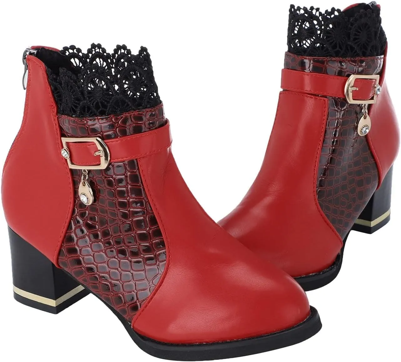 Women's Chunky Platform High Heel Boots Lace Up Gothic Ankle Booties Block Heel Buckle Punk Shoes with Lace