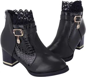 Women's Chunky Platform High Heel Boots Lace Up Gothic Ankle Booties Block Heel Buckle Punk Shoes with Lace