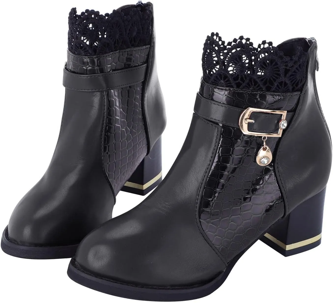 Women's Chunky Platform High Heel Boots Lace Up Gothic Ankle Booties Block Heel Buckle Punk Shoes with Lace